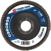 Weiler 4-1/2" Tiger Paw Abrasive Flap Disc, Angled (TY29), 60Z, 7/8" 51120